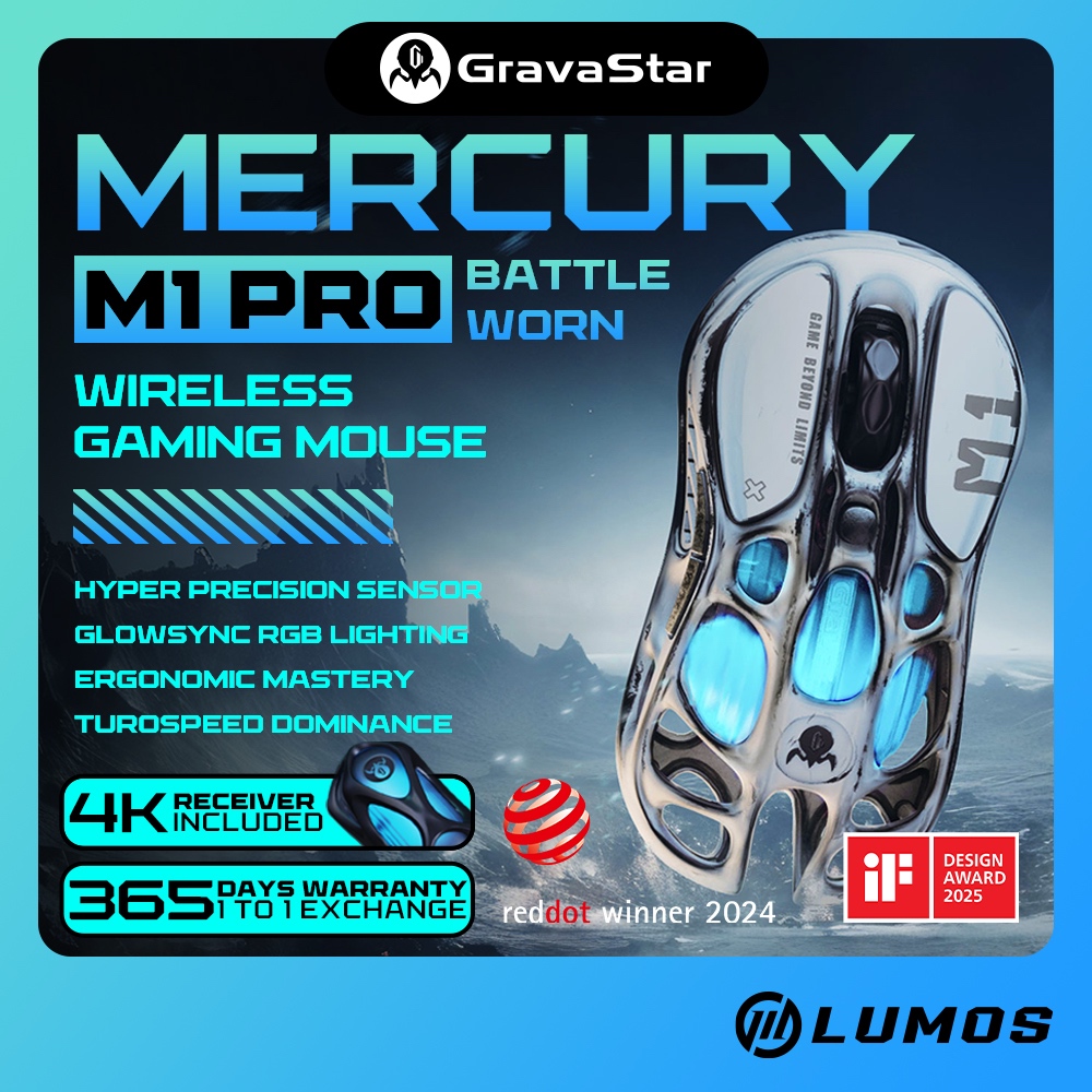 GravaStar Mercury M1 Pro Battle Worn Wireless Gaming Mouse MICE 4K ...