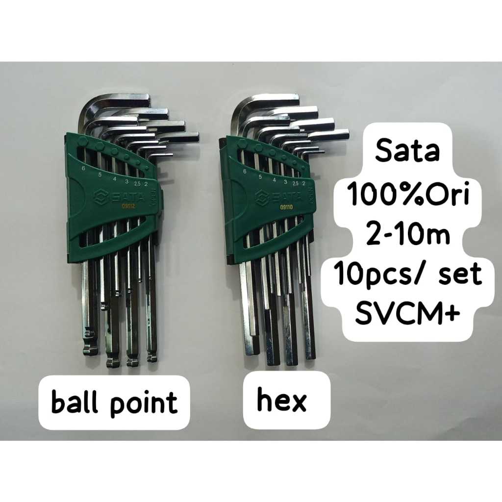 SATA 10PCS 2-10MM HEX KEY / BALL POINT ALLEN KEY SET 09110 / 09112 ...