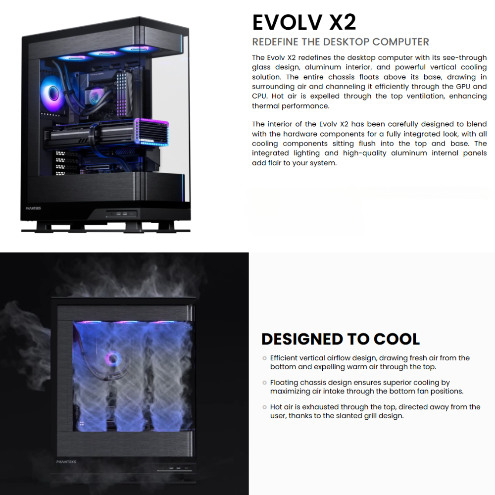 Flexi Tech Phanteks Evolv Series X2 ATX Chassis, Tempered Glass Windows ...