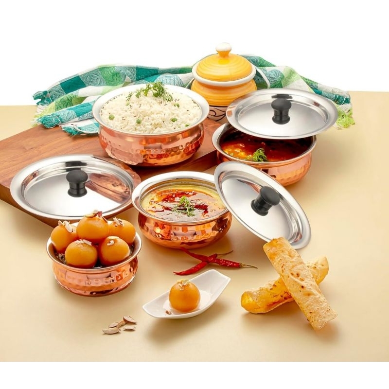 Stainless Steel Copper Plated Hammered Finish Handi Set with SS lid ...