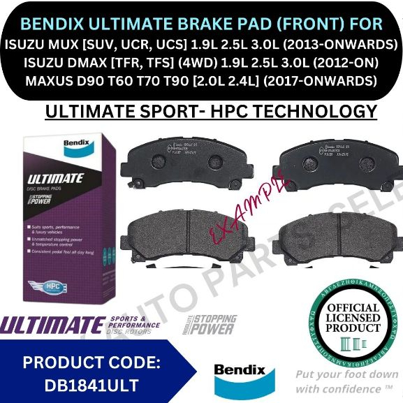 BENDIX ULTIMATE DISC BRAKE PAD (FRONT) FOR ISUZU MUX [UCR, UCS] / DMAX ...