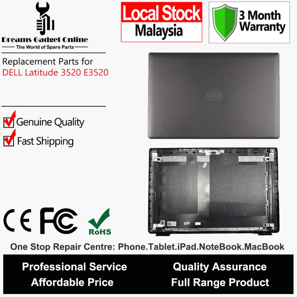 Dell Latitude 15 3520 LCD Screen Top Cover Kit – NC0CM, Hinges, Frame, Black