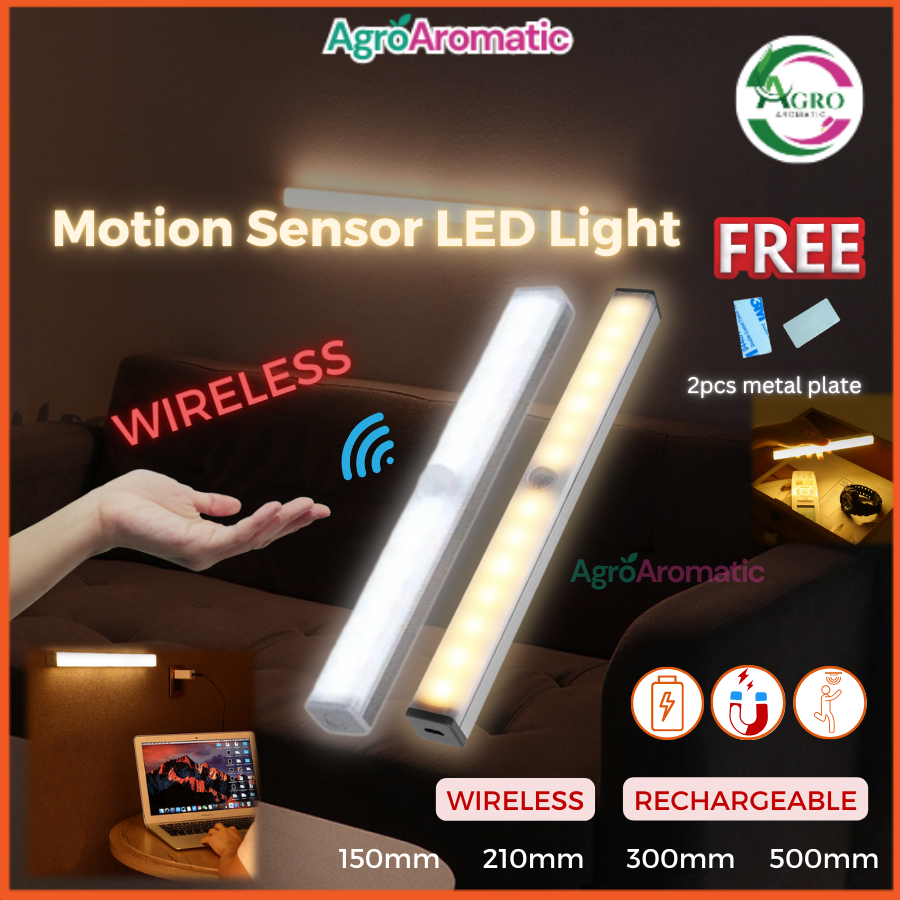 (Aluminum) Wireless Motion Sensor Night Light LED USB Rechargeable ...