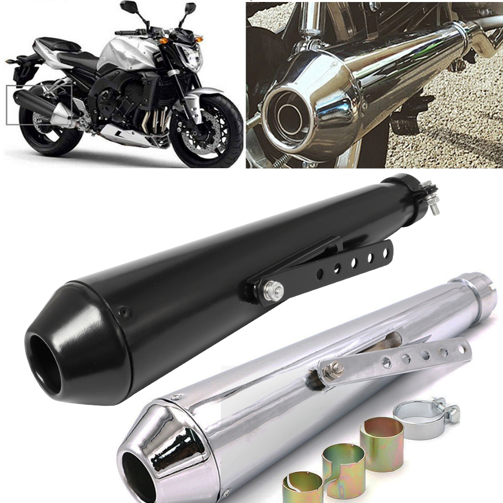 Motorcycle Cafe Racer Exhaust Pipe with Sliding Bracket Matte Black ...