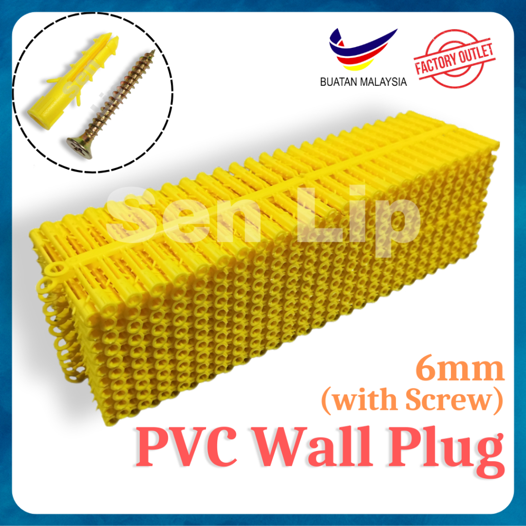 6mm PVC Wall Plug (with Screw) / Expand Nail / Plastic Rawlplug / Wall ...