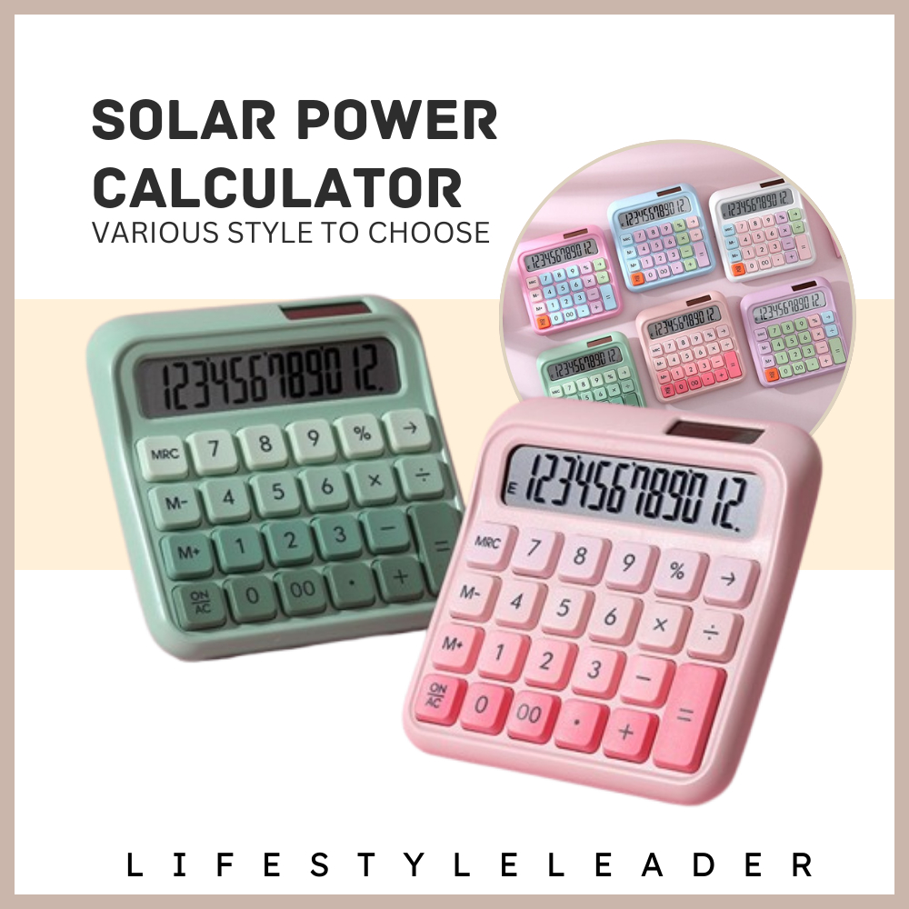 12 Digits Solar Calculator Colorful Large Display School Office