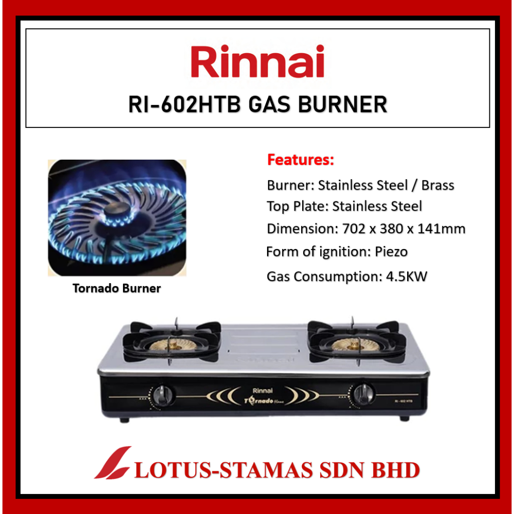 Rinnai RI-602HTB Table Top Double Burner Gas Stove | Dapur Gas | Gas ...