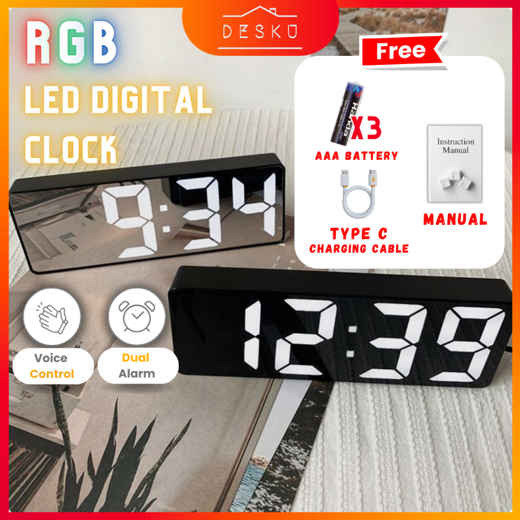 LED Digital Clock Table Clock Desk Clock Digital Alarm Clock Jam Meja ...