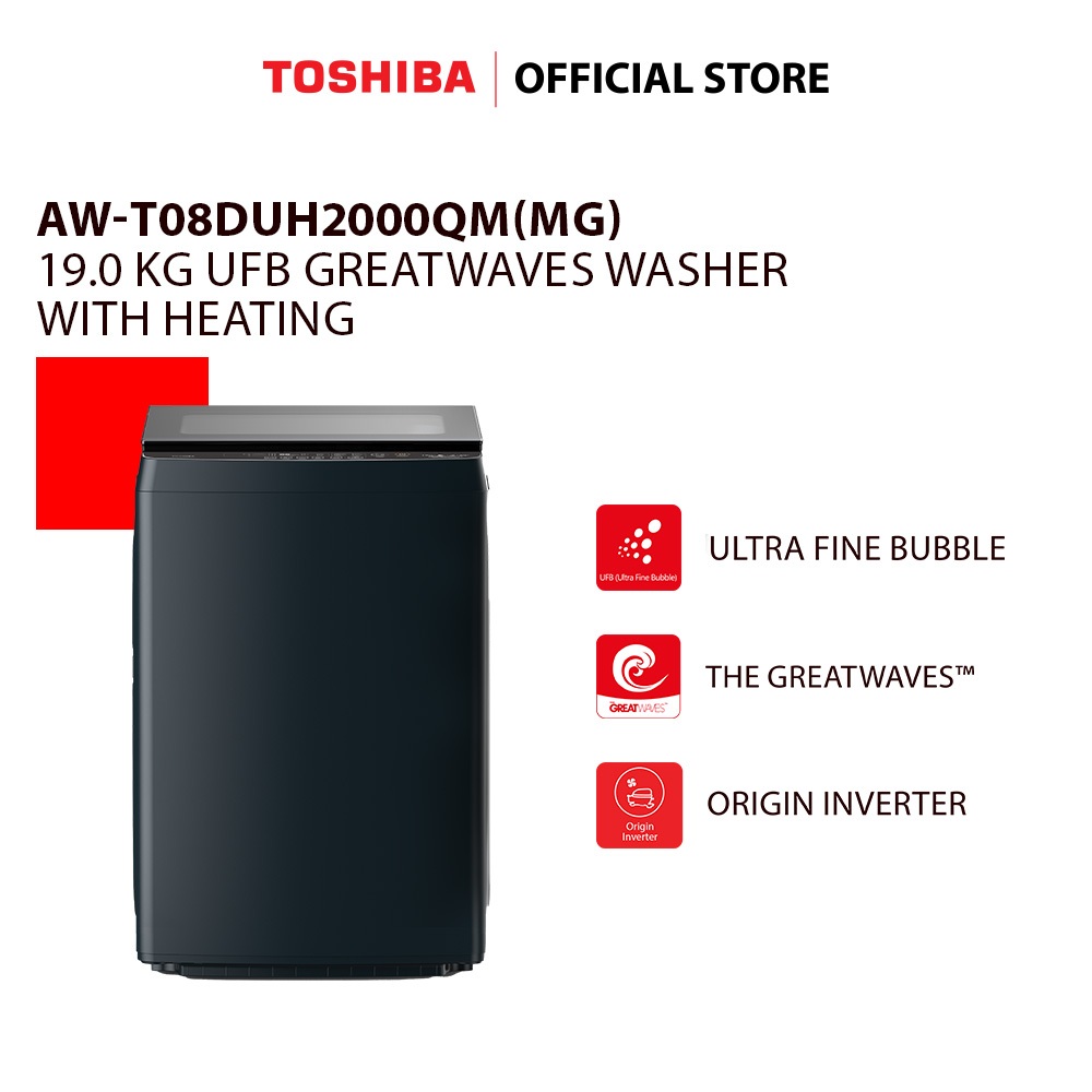 Toshiba TOP LOAD AW-T08DUH2000QM(MG) 19.0 KG UFB Greatwaves Washer with ...