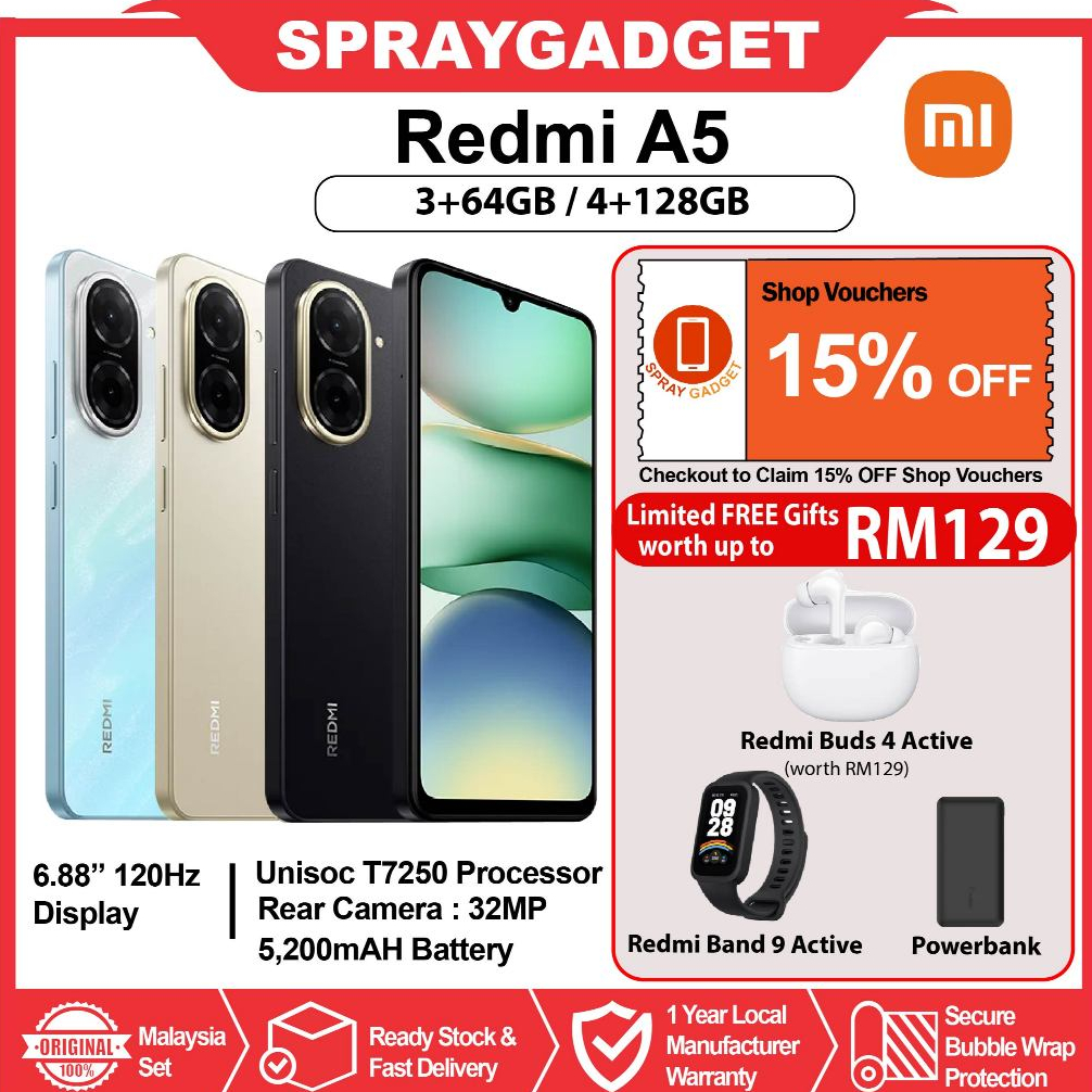 [PROMO] Redmi A5 - 8GB(4+4)RAM +128GB ROM l 6.88 120Hz Display l 32MP Al Camera🎁Xiaomi Malaysia Warranty