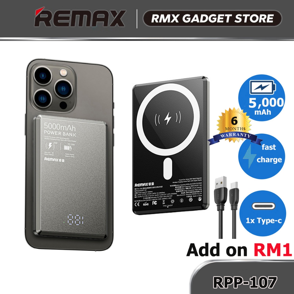 [ CCC ]Remax Power Bank 5000mAh /10000mAh 20W Metal Magnetic Wireless ...