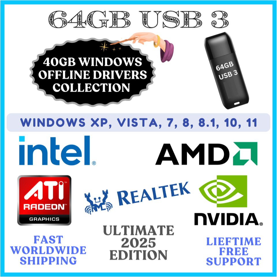 ULTIMATE 2025 WINDOWS DRIVERS EDITION, 64GB USB 3, XP/7/8/8.1/10/11 ...
