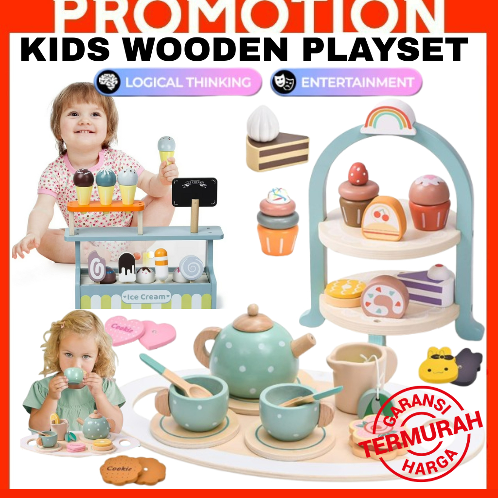 ~Ship From KL~ Wooden Pretend Play Set High Tea Set Toys Ice Cream Toys ...