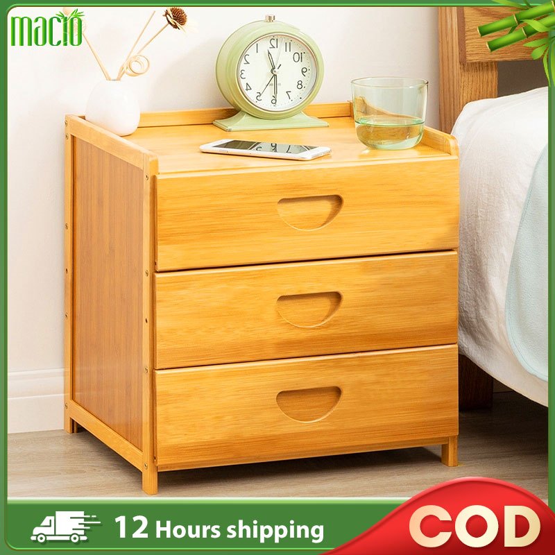【In Stock】Bamboo Bedside Table Storage Bedside Table Bedroom Storage ...