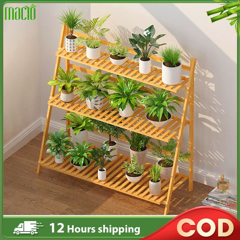 🔥Hot Sales Bamboo Rak Bunga Flower Rack3/4Layers 50/70/100CM Flower ...