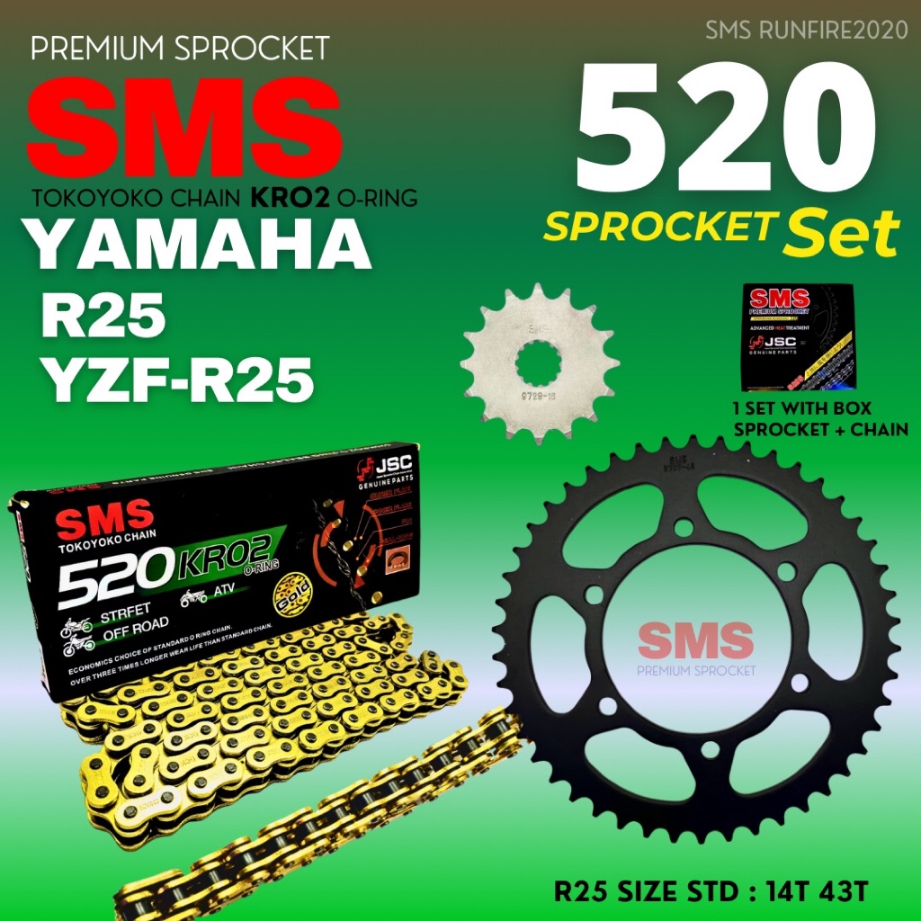 520 YAMAHA R25 YZF-R25 SPROCKET SET 520 ORING CHAIN 520KRO SMS R25 ...
