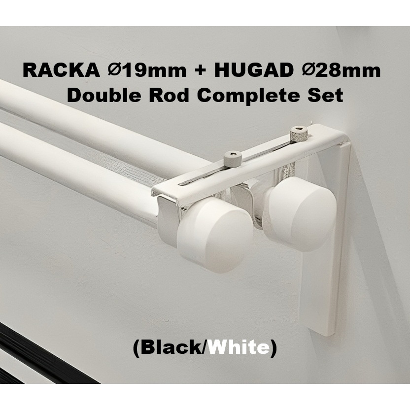 RACKA/HUGAD Double Adjustable Curtain Rod Complete Set Finials & Wall ...