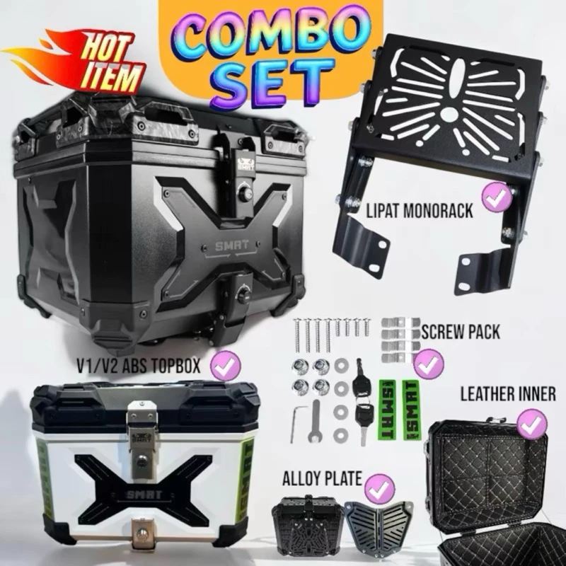 COMBO SET SMRT TOP BOX 45L with Monorack Lipat Stainless Steel Double ...