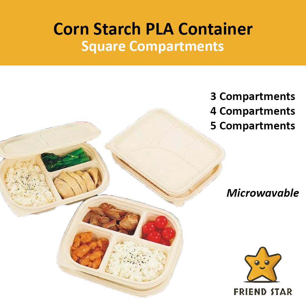 Bekas Bio [50pcs] [3 Type] Corn Starch Compartments Container with Lids ...