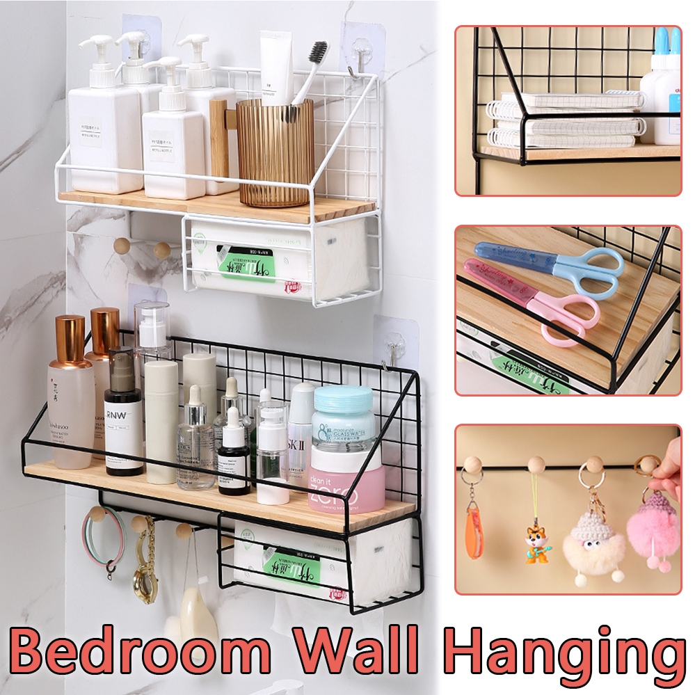 SWEET No Drill Wall Mounted Shelf With Hook Hanging Organizer Rack For ...