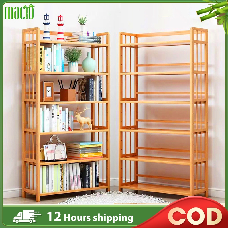 Bamboo Bookshelf 5/6 Layers Storage Rack Shelves Simple Display Rack ...