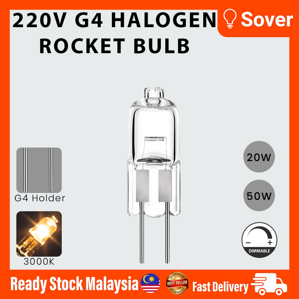 ROCKET BULB G4 , 220V 35W ,20W, 50W 3000K WARM WHITE | Shopee Malaysia