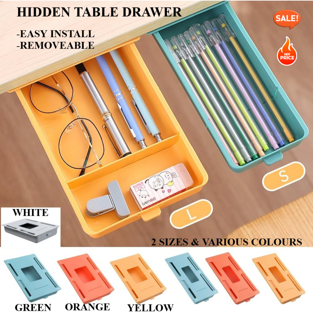 Under Desk Drawer Self hidden table drawer Adhesive Storage Box Office ...
