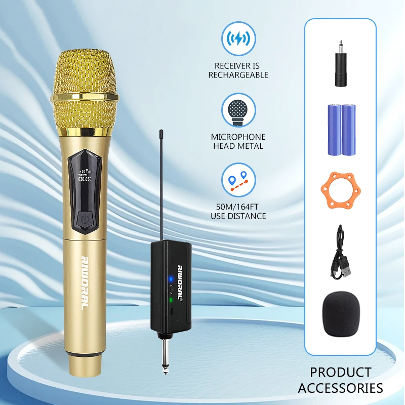 Wireless Microphone Dual Handheld Microphone Work Range 50m/168ft AA ...