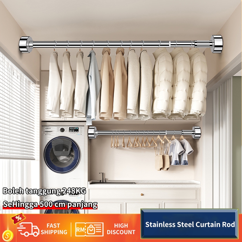 Stainless Steel Adjustable Curtain Rod Clothes Drying rack Anti-slip ...
