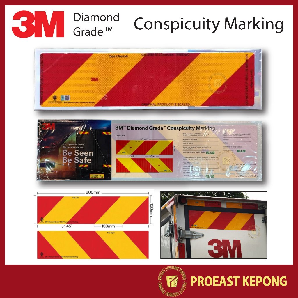 3M Diamond Grade Type 1 & 2 Red Yellow Conspicuity Marking/ Lorry ...