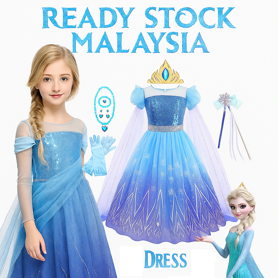 (Ready Stock) Frozen Princess Elsa Anna Costume Dress for Girls ...