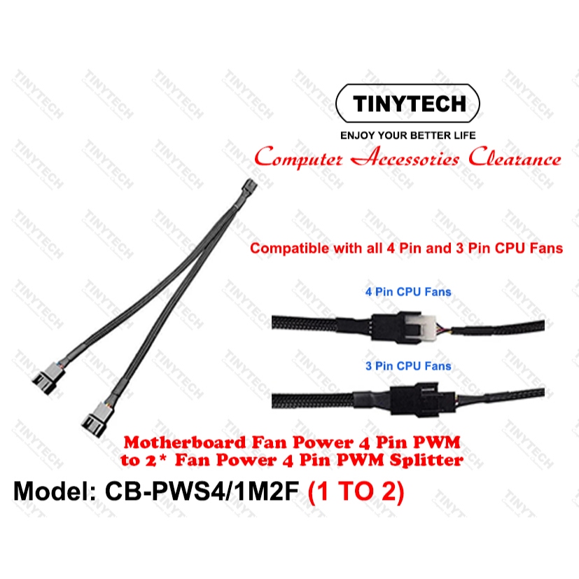 TINYTECH CB-PWS4/1M2F MOTHERBOARD FAN POWER 4 PIN PWM TO 2* FAN POWER 4 ...