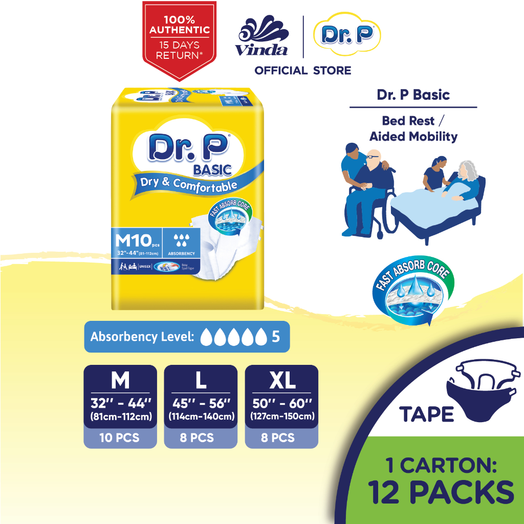 Dr. P Basic Level 5 Adult Diaper M10/L8/XL8 (12 Packs) | Shopee Malaysia