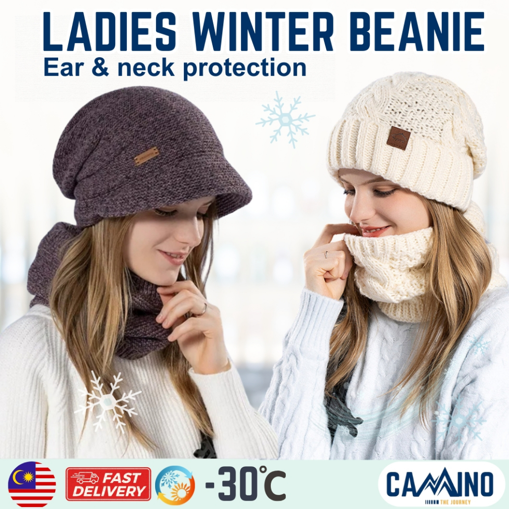 CAMINO Woolen Winter Knitted Beanie Hat Neck Scarf Winter Beanie Hat ...