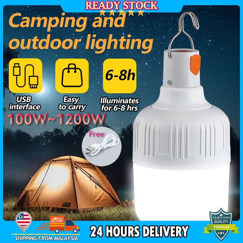 100W~1200W USB Rechargeable Lamp Outdoor LED Bulb Camping Light Hanging ...