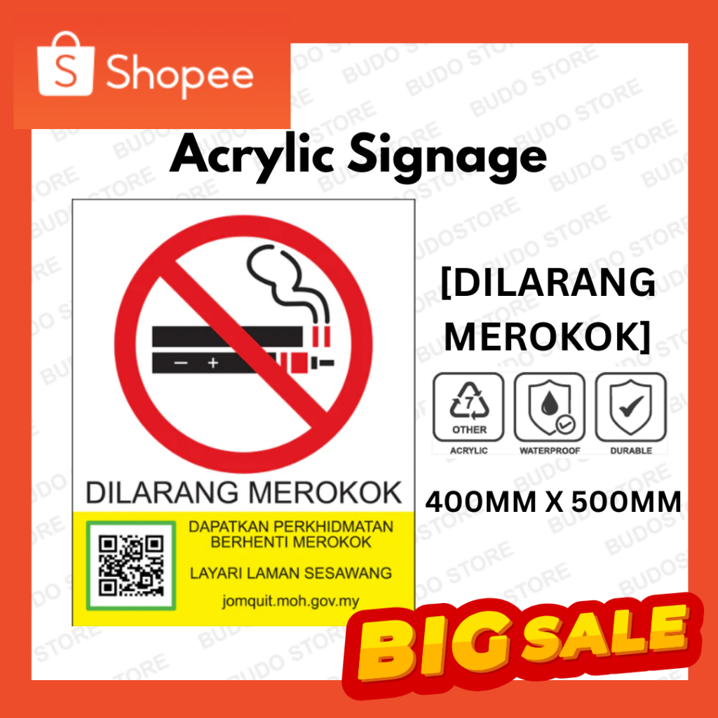 「KKM Standard」Acrylic No Smoking Sign /2mm thick/Dilarang Merokok ...