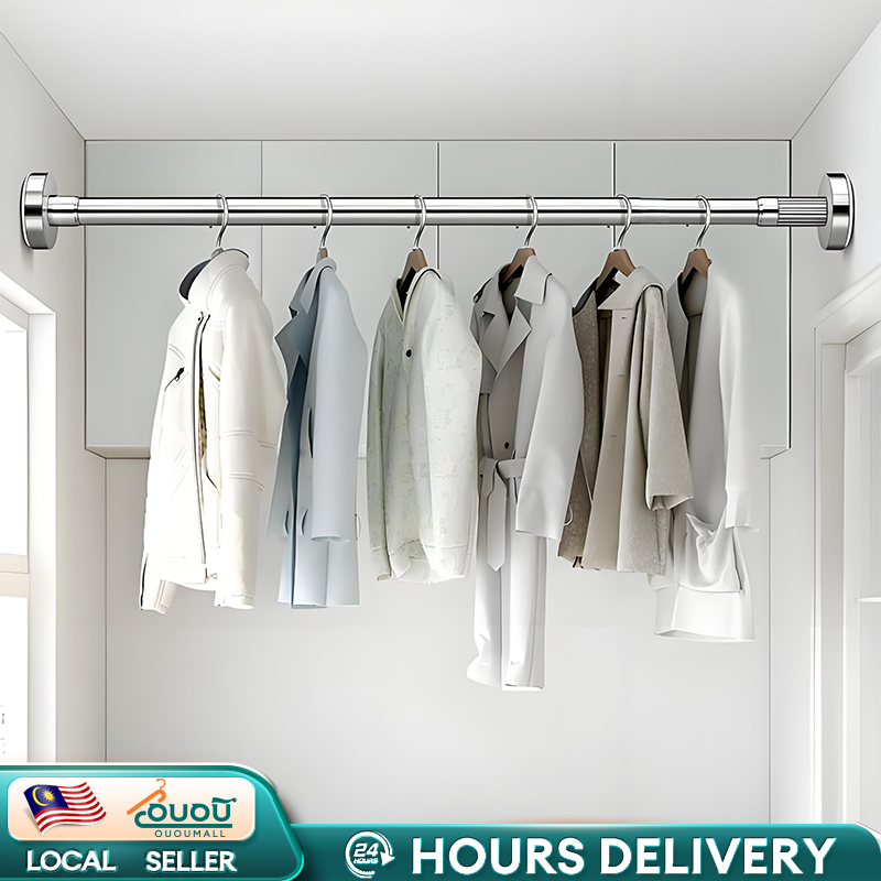 Extendable No Drill Pole Curtain Rod Clothes Drying Rack Hanger ...