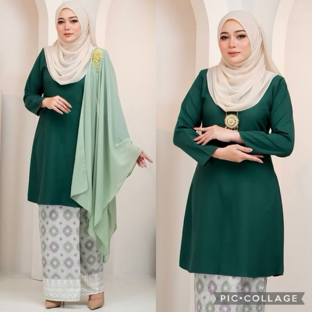 🔥(SIZE XS-5XL) KURUNG RIAU MODEN BATIK PASTEL RAYA 2025 PLUS SIZE SAGE EMERALD GREEN BABY PINK BLUE SOFT YELLOW KENDURI