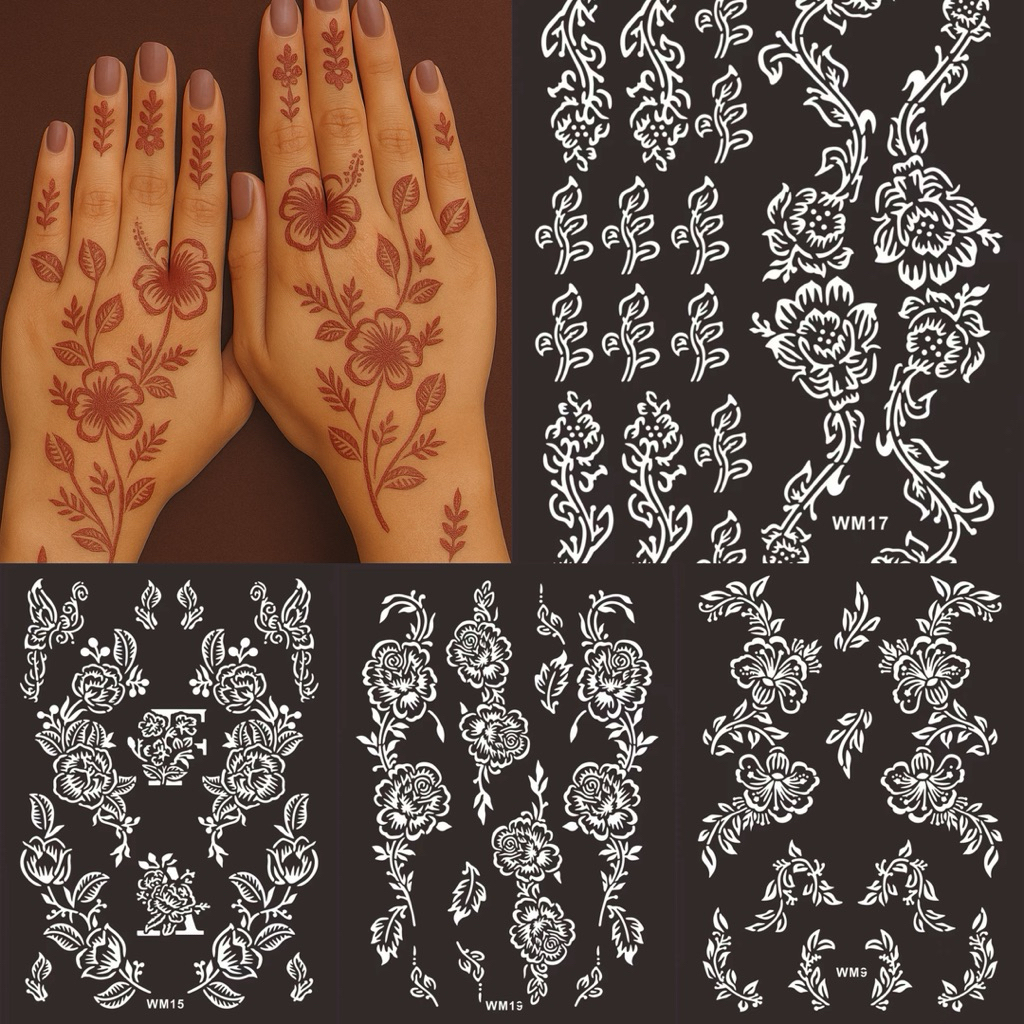 STENCIL INAI PENGANTIN CORAK HENNA STICKER Tattoo Stencil for Temporary ...