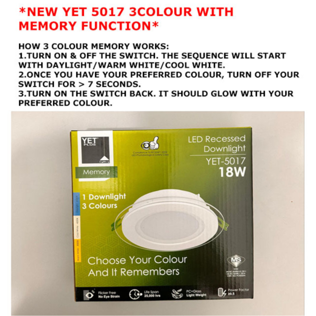 YETPLUS YET 5017 WITH 3 COLOUR MEMORY FUNCTION [ ROUND WITH GLASS 12W 4 ...