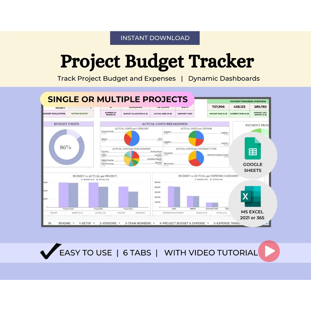 Project Budget Tracker Project Cost Tracker Excel Project Expense ...