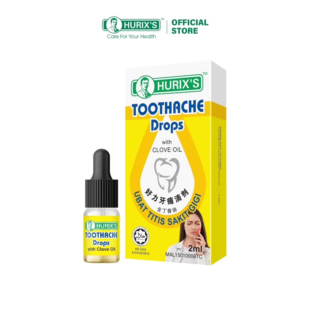 HURIX'S Toothache Drops (with Clove Oil) 2ml - Ubat Titis Sakit Gigi ...