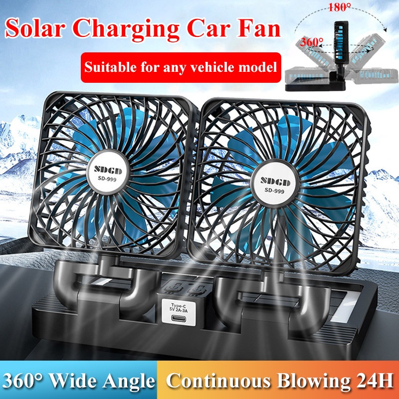 Car Strong Solar Dual Fan Air Conditioning Booster 360° Cooler Desktop ...