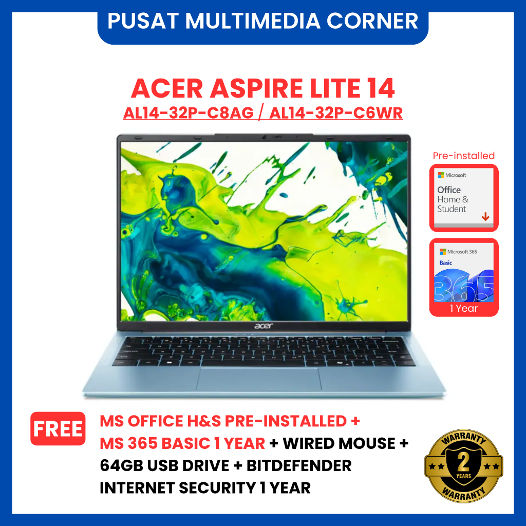 Laptop Acer Aspire Lite AL14-31P Intel N100 SSD 256 Gb DOS