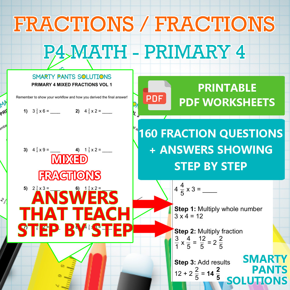 Fractions Worksheet 🏅 P4 Primary Year 4 Printable PDF IGCSE Questions ...