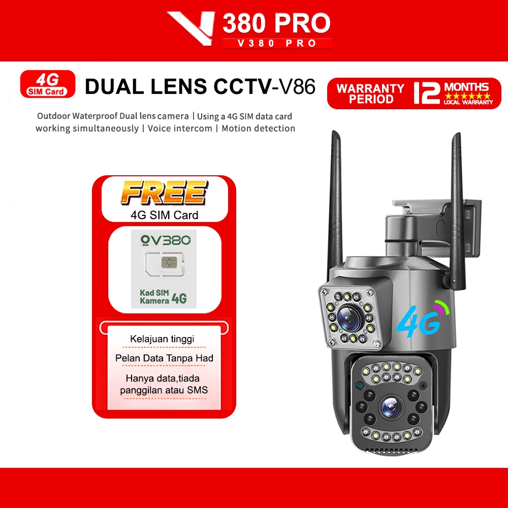 V380 Pro Cctv Cameras 4G V86 Dual Lens Outdoor Waterproof Connect WiFi ...