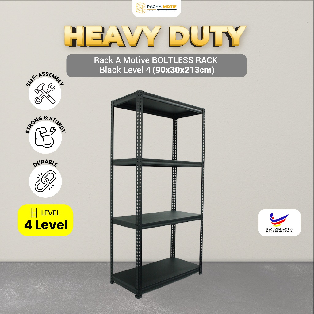 Rack A Motive BOLTLESS RACK TEXTURE BLACK 4 Level Boltless Rack Storage ...