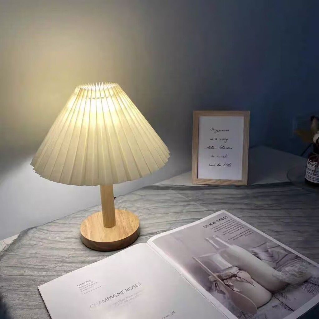Lampu Tidur Pleated Bed Lamp Table Lamp USB Bedroom Night Light LED ...
