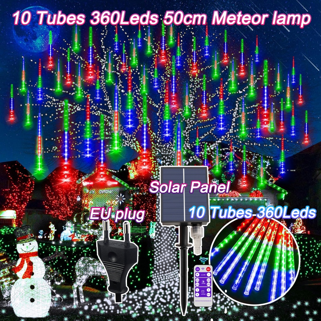 Solar 10tube LED Meteor Light Christmas lights 4.5M 50CM Rain Light ...