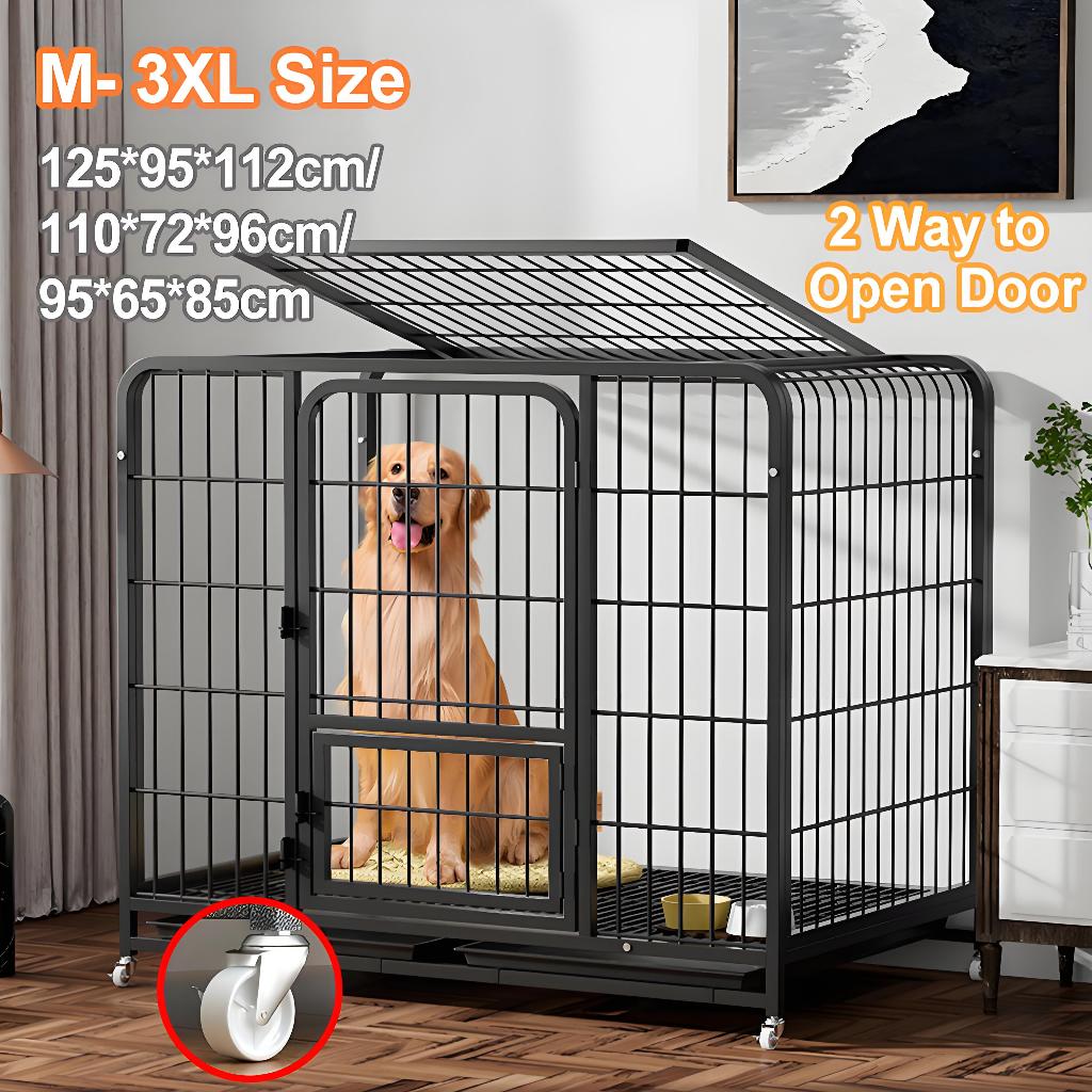 Extra Large Dog Cage Kennel Big Dog Crate Escape Proof Lockable Wheels Double Door Removable ... - Extra Large Dog Crate With Escape-Proof Door